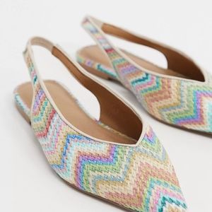 ASOS DESIGN Lacy slingback multi-coloured ballet flats in weave (wide fit)